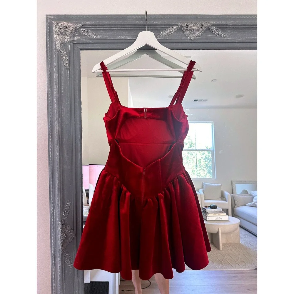 Windsor Red Kyla Velvet Cutout Corset Skater Mini Dress Wedding Formal Date M - Picture 8 of 12